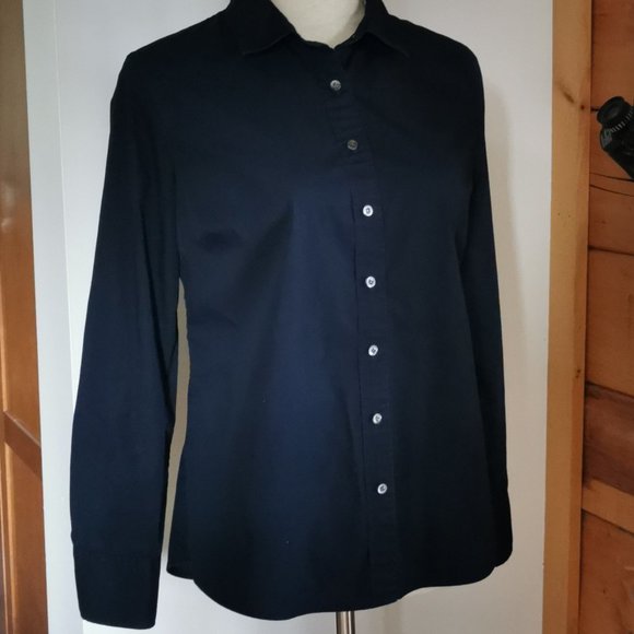Women's J. Crew navy buttoned shirt long sleeve size PM petite medium - Picture 2 of 5